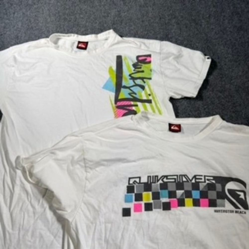 Y2K Quiksilver Graphic T-Shirt Bundle Men XL White Surf Retro Huntington Beach